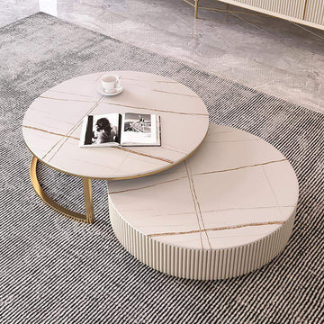 Round Modern Stone Top Nesting Coffee Table with 1 Drawer-Richsoul-Coffee Tables,Furniture,Living Room Furniture